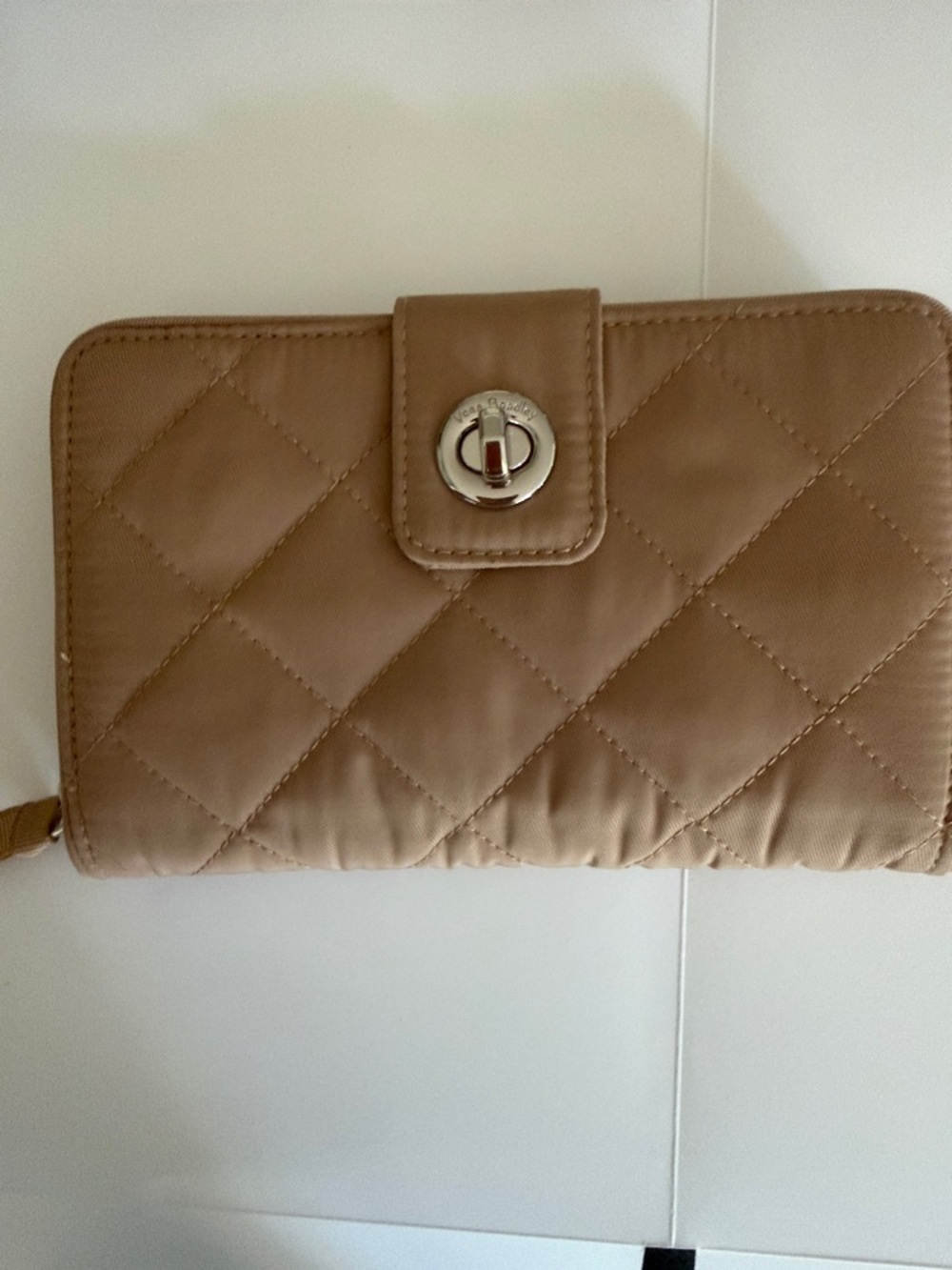 Vera Bradley Quilted Wallet in Taupe Beige with Turn-Lock